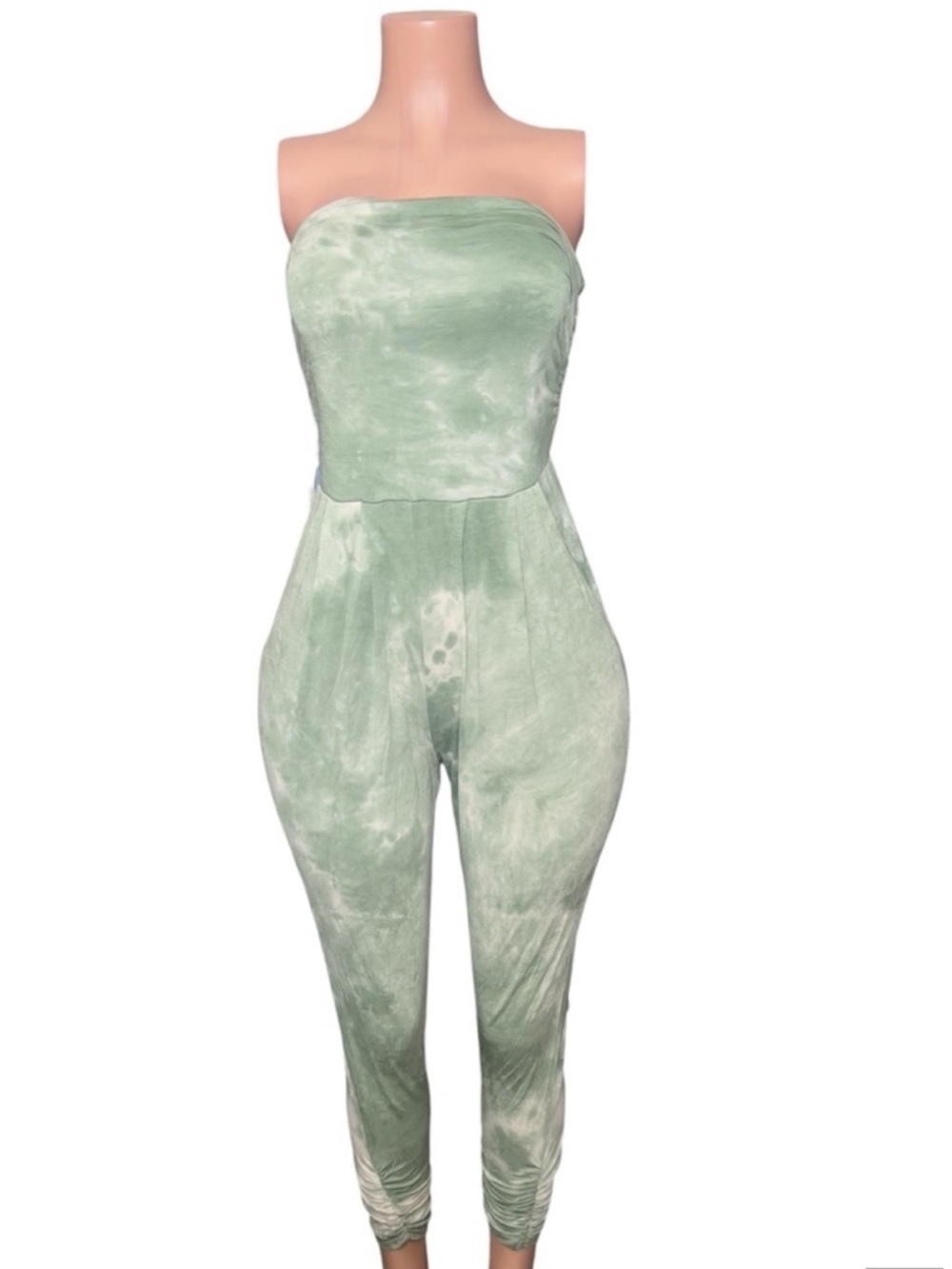 Size M Strapless Sage Tie-Dye Women’s Jumpsuit